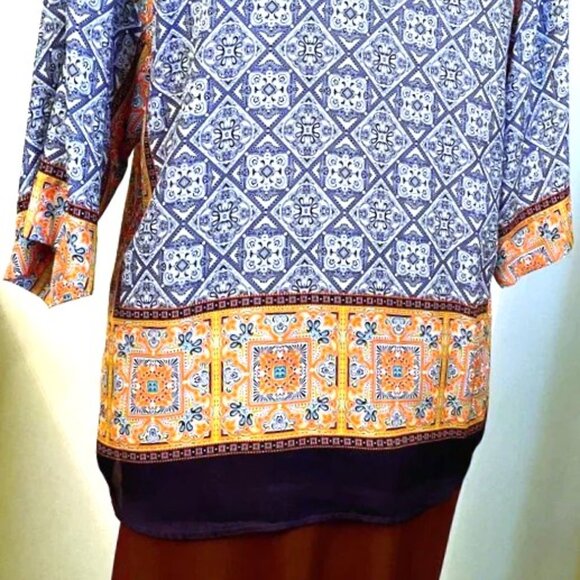 Zara Basic White, Blue, and Orange Flowy V-Neck Tunic - Picture 5 of 8